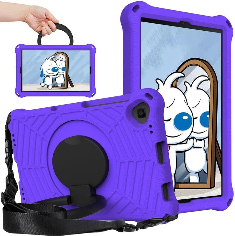کیف تبلت کودکانه نیکا کیو مناسب برای لنوو تب M10 پلاس (نسل دوم) FHD سایز 10.3 اینچ، فوم EVA با طرح تار عنکبوت، به همراه استند حلقه ای و بند شانه ای، مناسب برای تبلت لنوو M10 پلاس TB-X606F/TB-X606X، بنفش