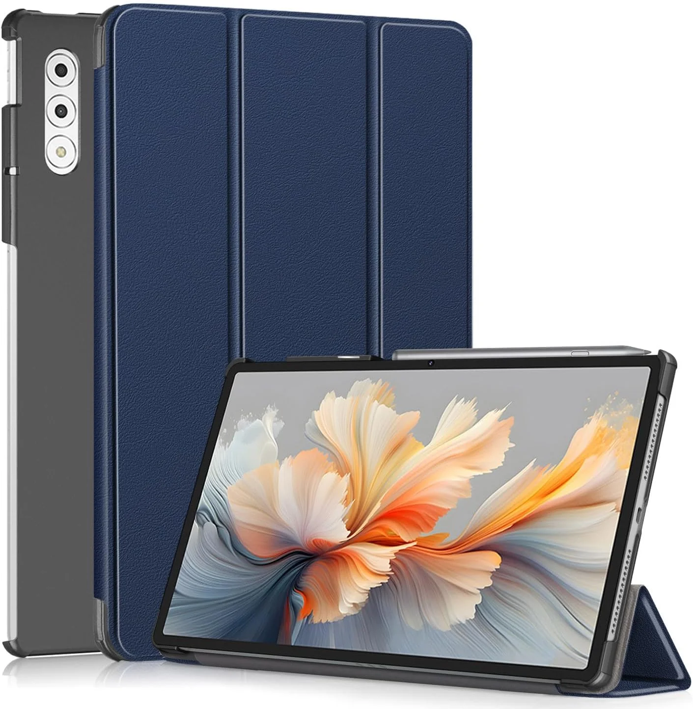 کیف تبلت Gruattreay سازگار با Lenovo Yoga Tab Plus 12.7 اینچ، کیف تاشو با عملکرد خواب خودکار و پایه مغناطیسی، روکش چرمی ضد ضربه PU + PC سخت (آبی)
