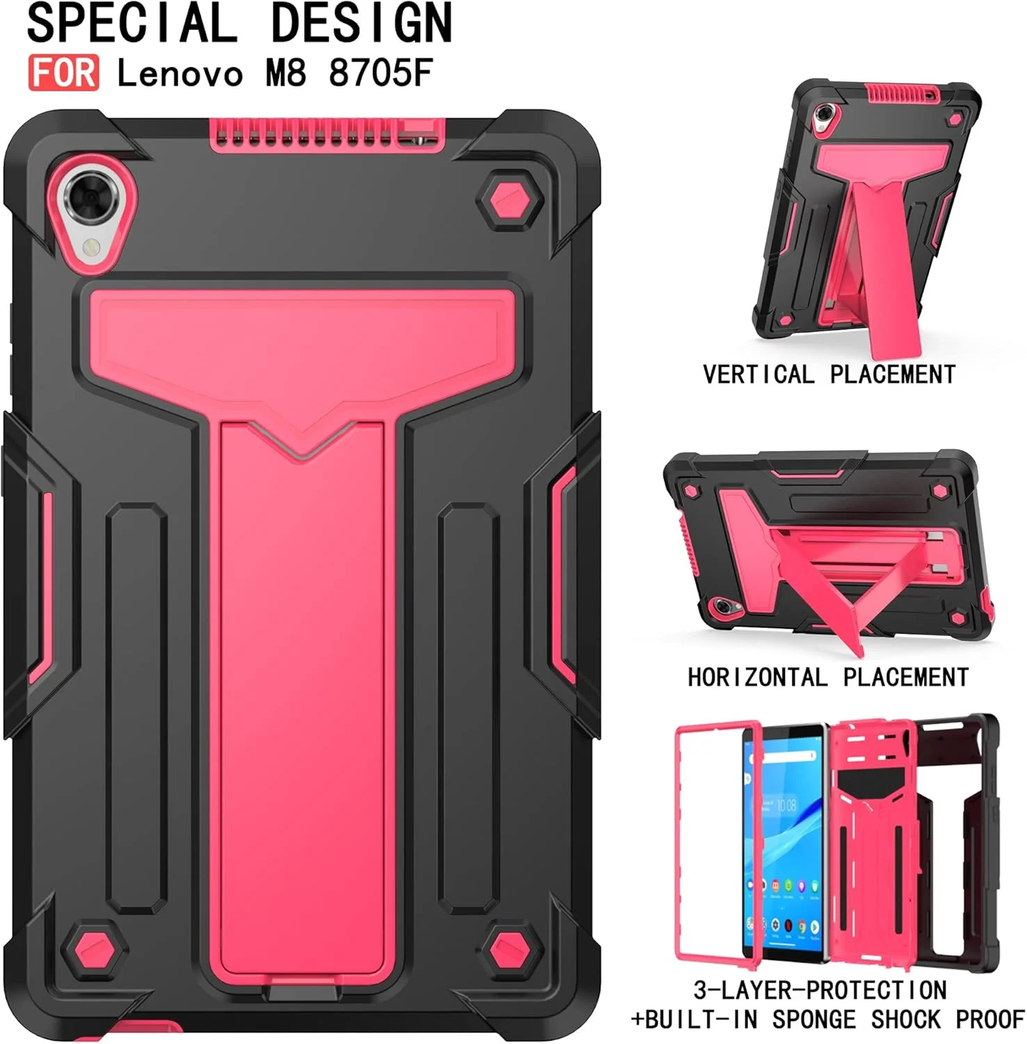 کیف تبلت مسافرتی سازگار با Lenovo Tab M8 TB-8505 /TB-8705 (8.0 اینچ) با پایه، کیف هیبریدی کامل سه لایه، مقاوم در برابر ضربه و محافظت در برابر سقوط کیف تبلت مسافرتی سازگار با Lenovo Tab M8 TB-8505 /TB-8705 (8.0 اینچ) با پایه، کیف هیبریدی کامل سه لایه، مقاوم در برابر ضربه و محافظت در برابر سقوط