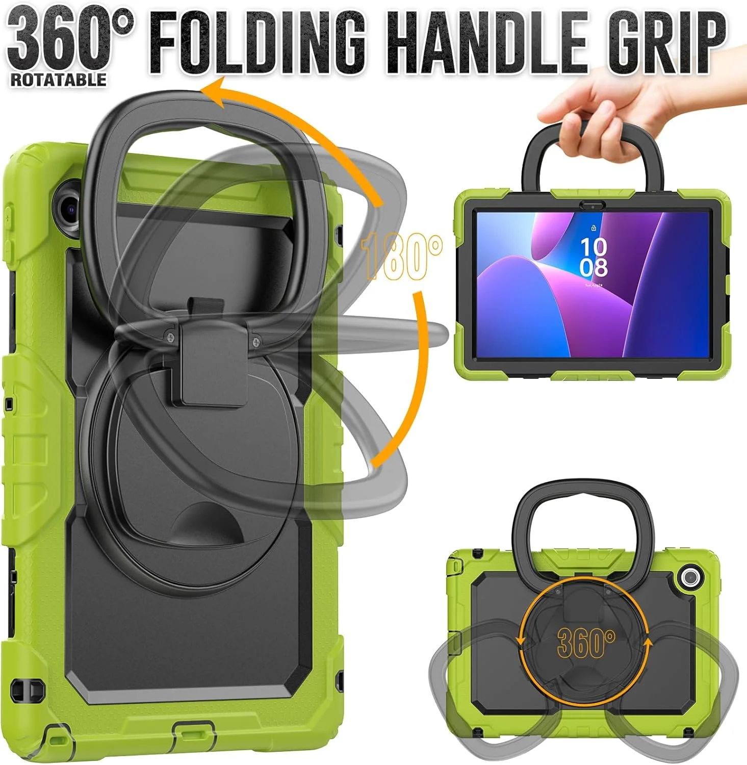 کیف محافظ تبلت سنگین نینسی برای لنوو تب 10.1 اینچ 2025 TB-311XU، کاور سیلیکونی ضد ضربه 3 در 1 با نگهدارنده مداد، بند شانه، پایه تاشو نامرئی