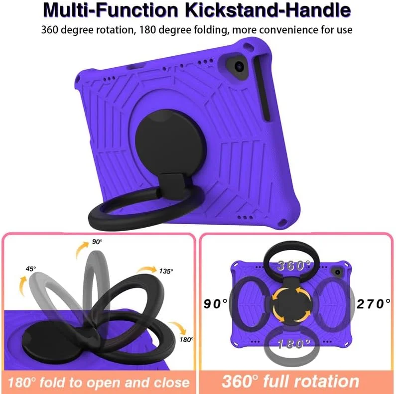 کیف تبلت کودکانه نیکاکیو مناسب برای لنوو تب M10 سایز 10.1 اینچ، فوم EVA با طرح تار عنکبوت، به همراه استند حلقه ای و بند شانه ای، مناسب برای تبلت لنوو M10 FHD REL TB-X605FC /TB-X605LC، بنفش