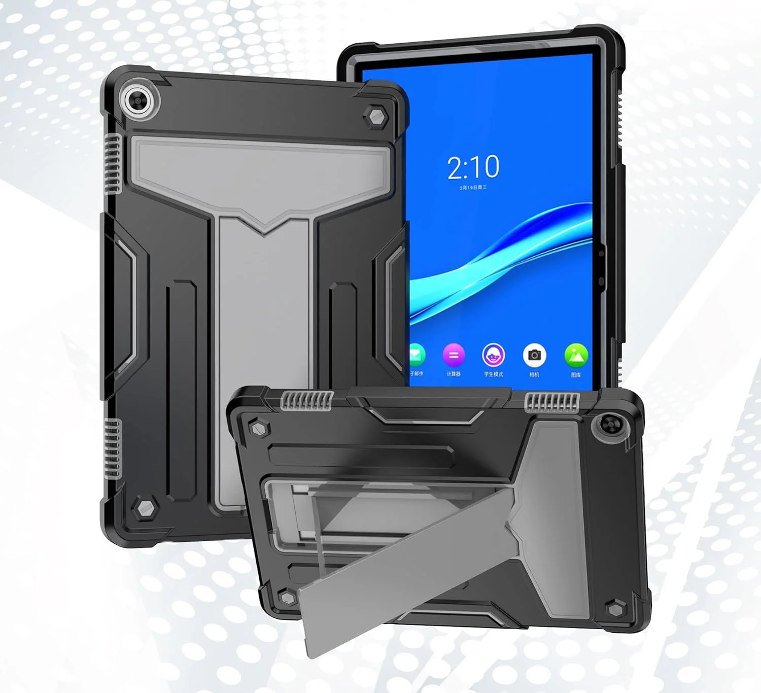 کیف مسافرتی تبلت سازگار با تبلت Lenovo Tab M10 نسل 3 مدل 10.1 اینچی TB328FU / TB328XU (2022)، با پایه نگهدارنده سه لایه هیبریدی مقاوم در برابر ضربه و محافظت از جلو