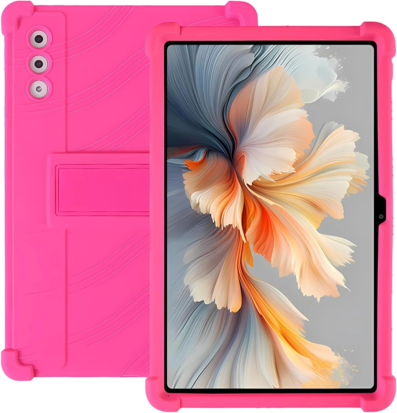 کاور سیلیکونی تبلت لنوو YOGA Tab Plus سایز 12.7 اینچ، پوشش کامل، ضد ضربه، ضد خش، دارای استند قابل تنظیم و روکش سیلیکونی نرم، رز