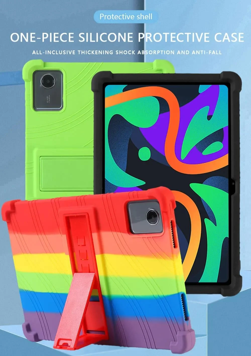 کاور تبلت گرواتری مناسب برای تبلت لنوو تب K11 نسل 2 (2025) 11 اینچی مدل TB336ZU [مناسب کودکان] با 4 گوشه ضخیم، کاور سیلیکونی نرم و ضد ضربه به همراه استند چند زاویه ای (مشکی)