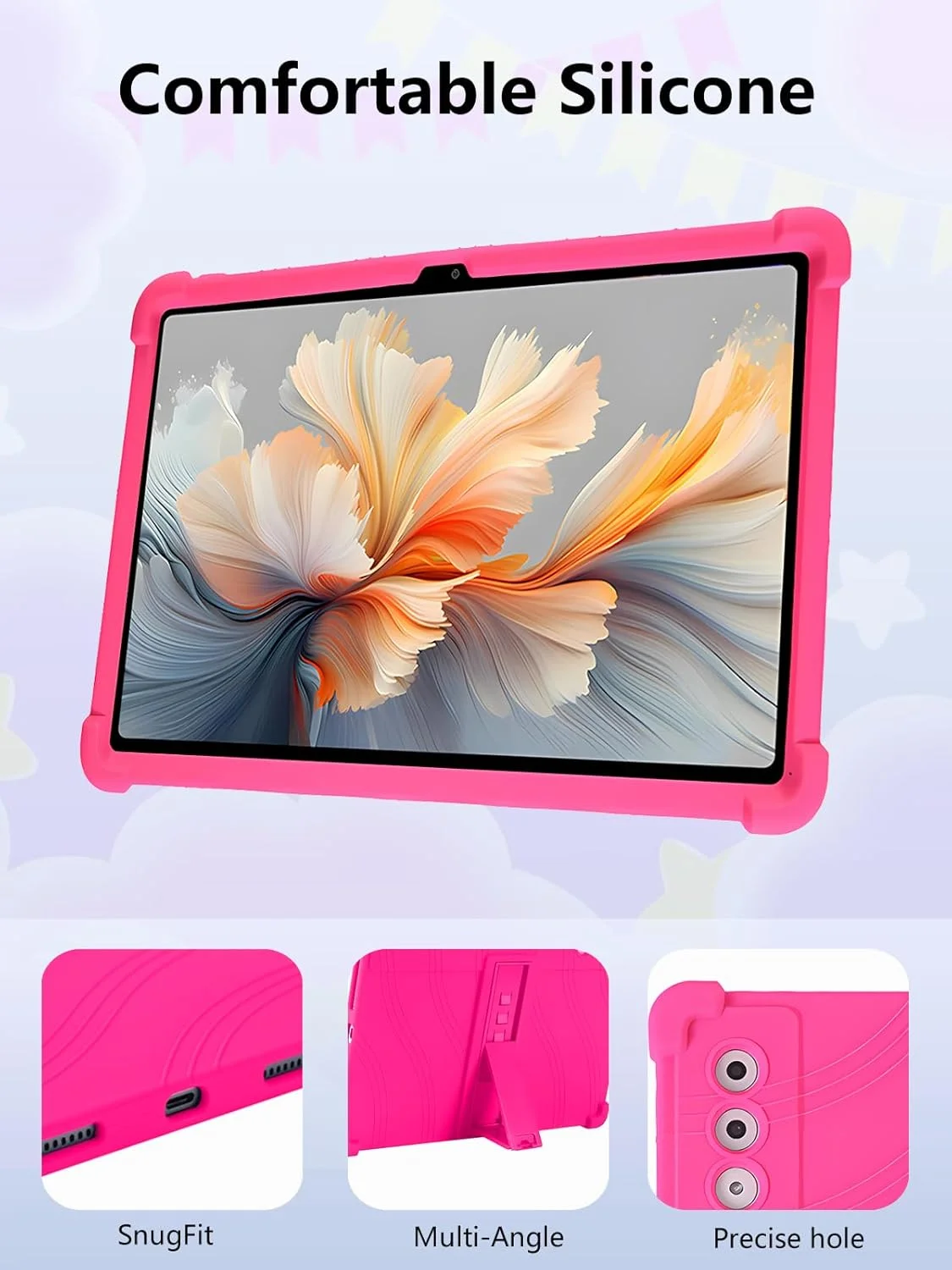 کاور سیلیکونی تبلت لنوو YOGA Tab Plus سایز 12.7 اینچ، پوشش کامل، ضد ضربه، ضد خش، دارای استند قابل تنظیم و روکش سیلیکونی نرم، رز