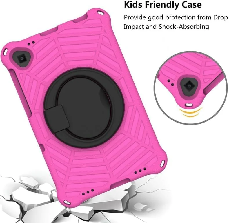 کیف محافظ کودکانه تبلت لنوو تب K10 (مدل 2021) سایز 10.3 اینچ نیکاکیو، فوم EVA با طرح تار عنکبوت، دارای استند حلقه ای و بند شانه ای، مناسب برای لنوو K10 TB-X6C6F TB-X6C6X TB-X6C6NBF، رنگ رز