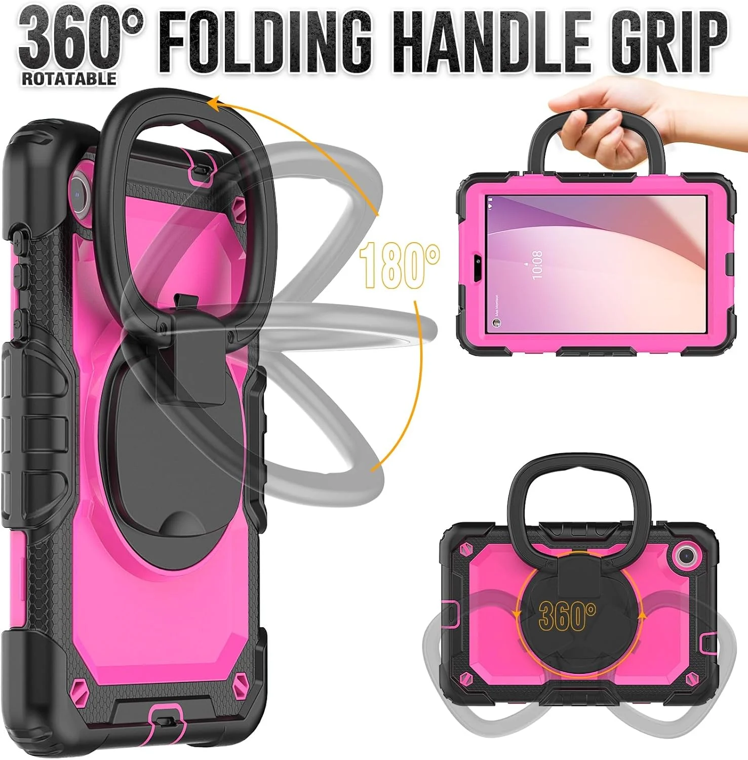 کیف تبلت ضد ضربه TPU مناسب برای تبلت Lenovo Tab M8 (نسل 4) TB-300FU/TB-300XU، کیف مناسب کودکان، دسته چرخان 360 درجه، پایه محافظ