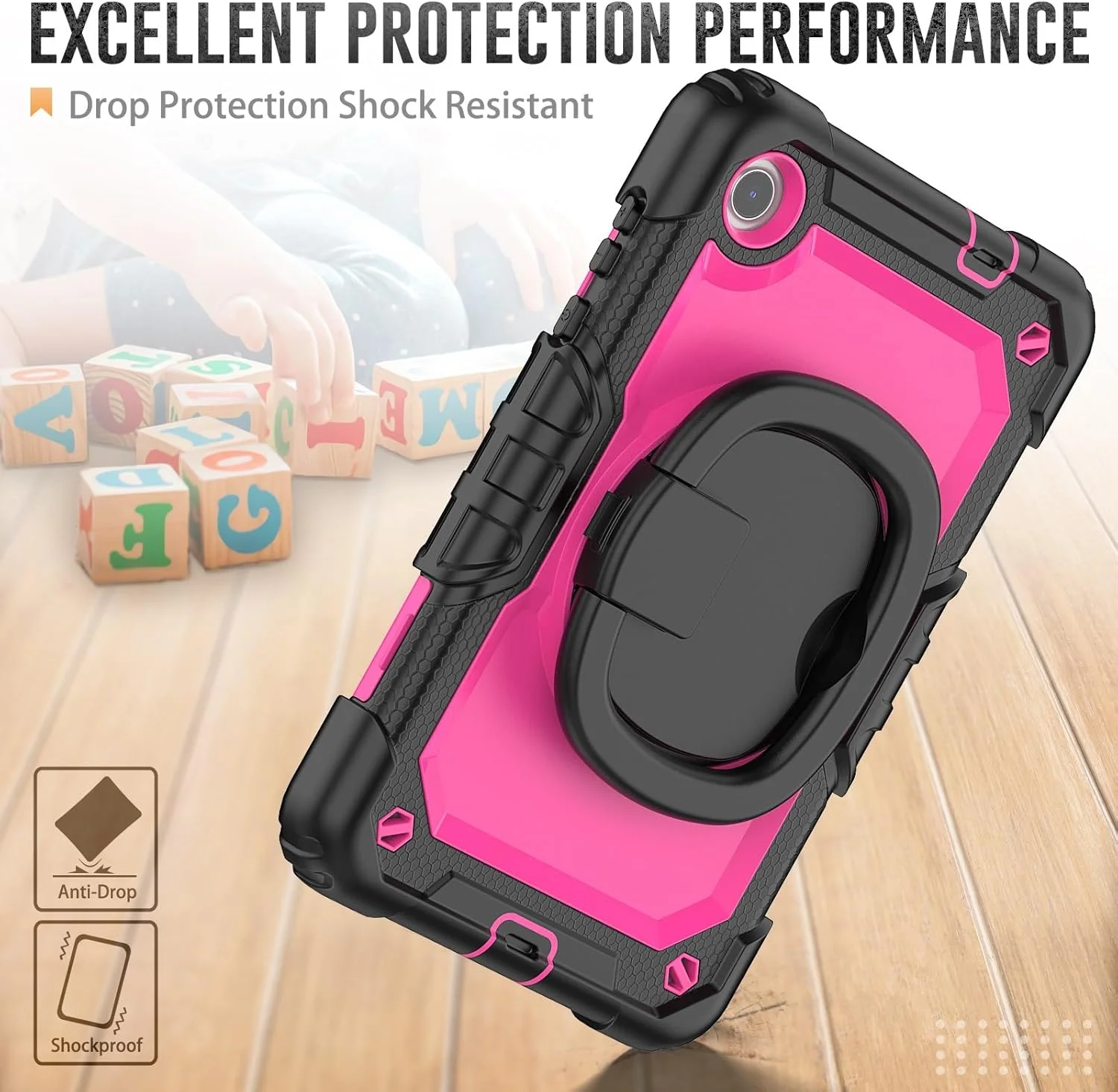 کیف تبلت ضد ضربه TPU مناسب برای تبلت Lenovo Tab M8 (نسل 4) TB-300FU/TB-300XU، کیف مناسب کودکان، دسته چرخان 360 درجه، پایه محافظ