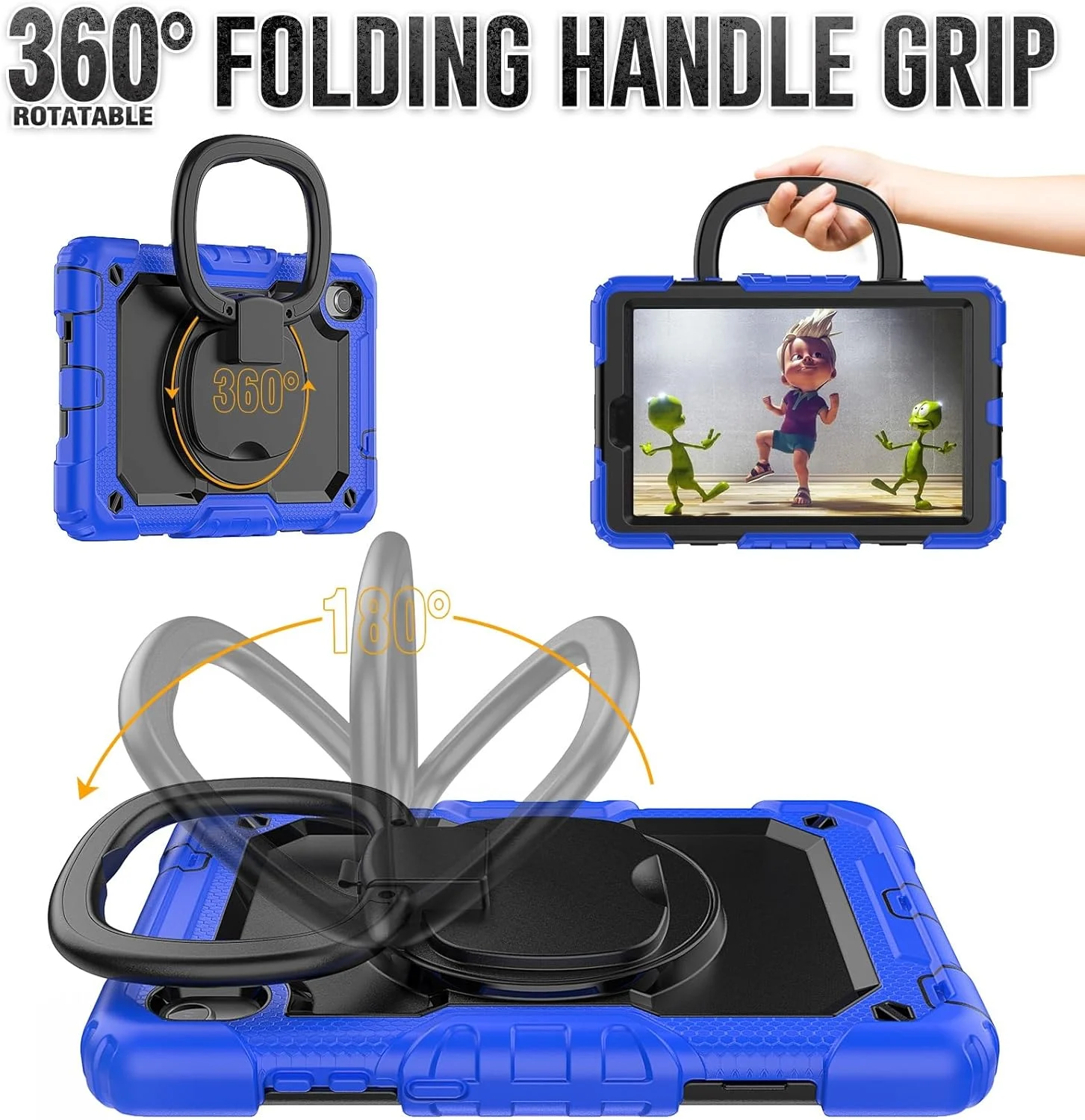 کیف محافظ تبلت ضد ضربه TPU مناسب برای تبلت لنوو تب M8 TB-8505/TB-8705 (8.0 اینچ)، کیف مناسب برای کودکان، دسته چرخان 360 درجه، پایه با محافظ صفحه نمایش
