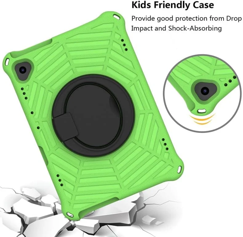 کاور تبلت کودکانه نیکاکیو مناسب برای لنوو اسمارت تب P10 سایز 10.1 اینچ، فوم EVA با طرح تار عنکبوت، به همراه استند حلقه ای و بند شانه ای، مناسب برای تبلت لنوو تب P10 مدل TB-X705F، سبز