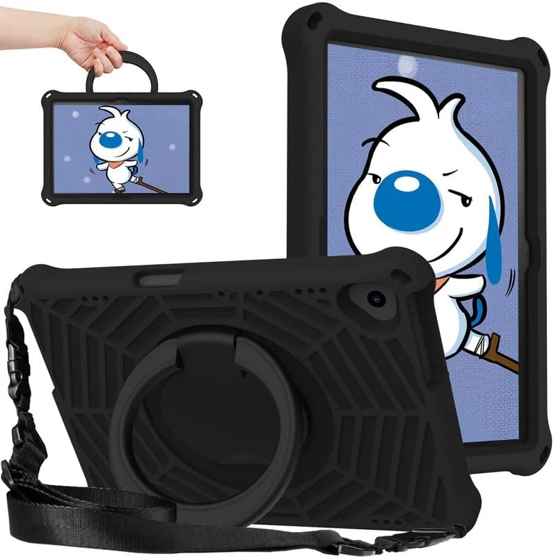 Nikaque For Lenovo Smart Tab P10 Kids Case 10.1-Inch, Spider Web Pattern EVA Foam, with Ring Handle Stand & Shoulder Strap Tablet Case For Lenovo Tab P10 TB-X705F, Black Nikaque For Lenovo Smart Tab P10 Kids Case 10.1-Inch, Spider Web Pattern EVA Foam, with Ring Handle Stand & Shoulder Strap Tablet Case For Lenovo Tab P10 TB-X705F, Black