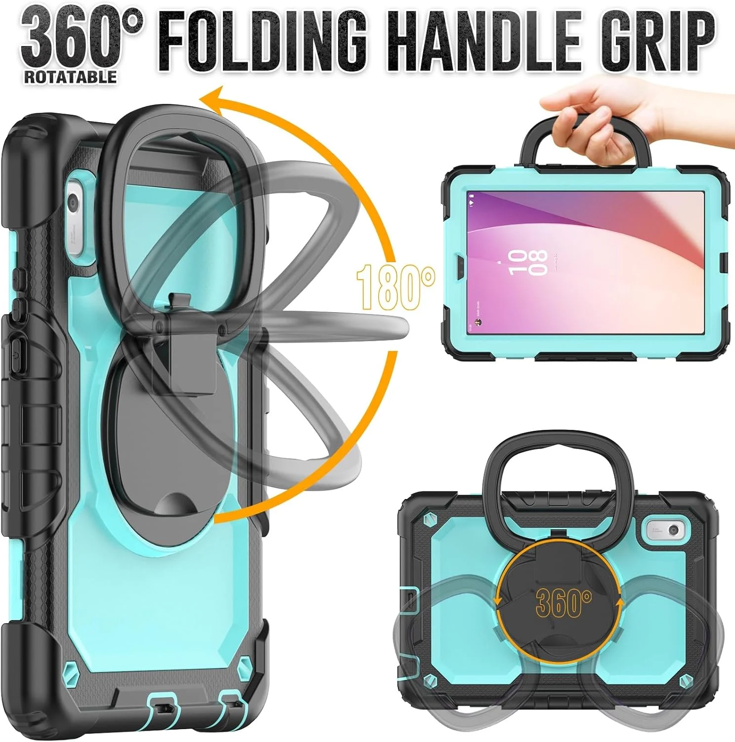 کیف محافظ تبلت ضد ضربه TPU مناسب برای تبلت لنوو تب M9 9.0 اینچ (TB-310FU) نسخه 2023، مناسب برای کودکان، دارای دسته چرخان 360 درجه، پایه با محافظ
