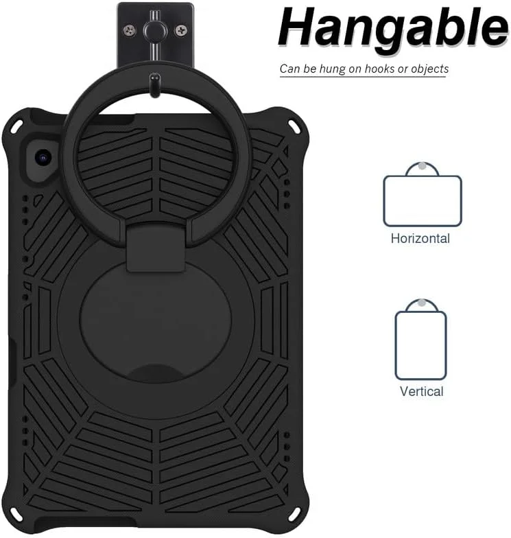 Nikaque For Lenovo Smart Tab P10 Kids Case 10.1-Inch, Spider Web Pattern EVA Foam, with Ring Handle Stand & Shoulder Strap Tablet Case For Lenovo Tab P10 TB-X705F, Black