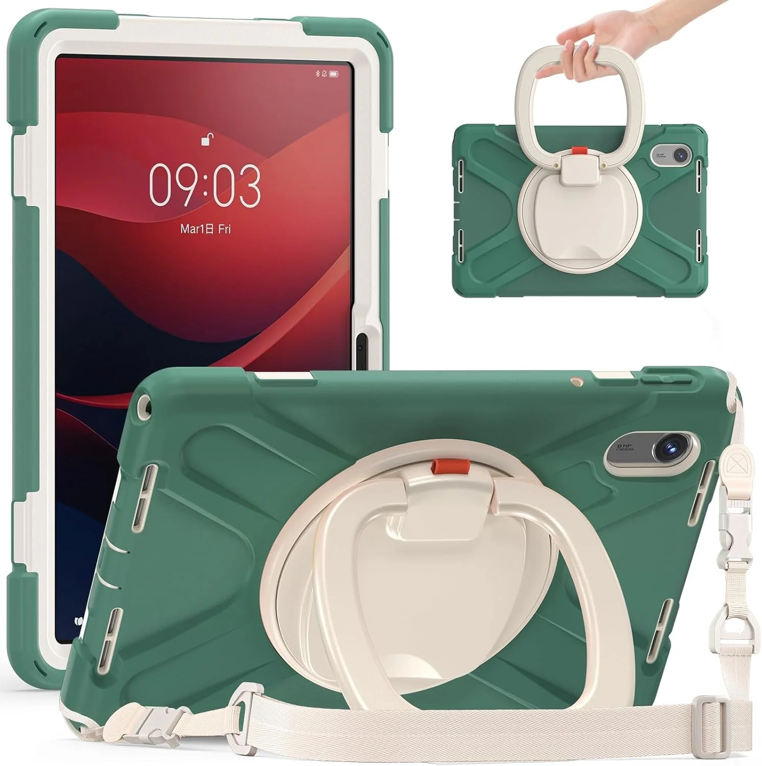 کیف تبلت مسافرتی سازگار با Lenovo Tab M11 TB-330FU/Xiaoxin Pad 2024 TB-331FC، کیف سازگار با کودکان، مقاوم در برابر ضربه، TPU بادوام، دارای براکت چند منظوره با قابلیت چرخش 360 درجه