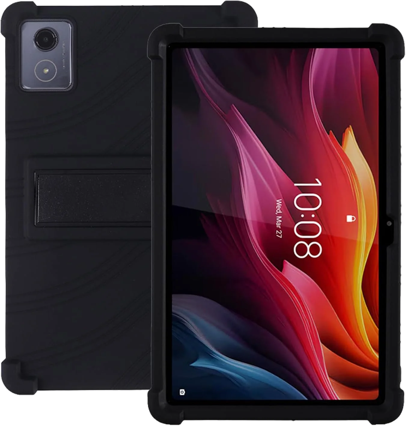 کاور سیلیکونی تبلت لنوو K11 Plus با اندازه 11.45 اینچ مدل TB352FU، پوشش کامل، ضد ضربه، ضد خش، دارای استند قابل تنظیم و محافظت از دوربین، مشکی