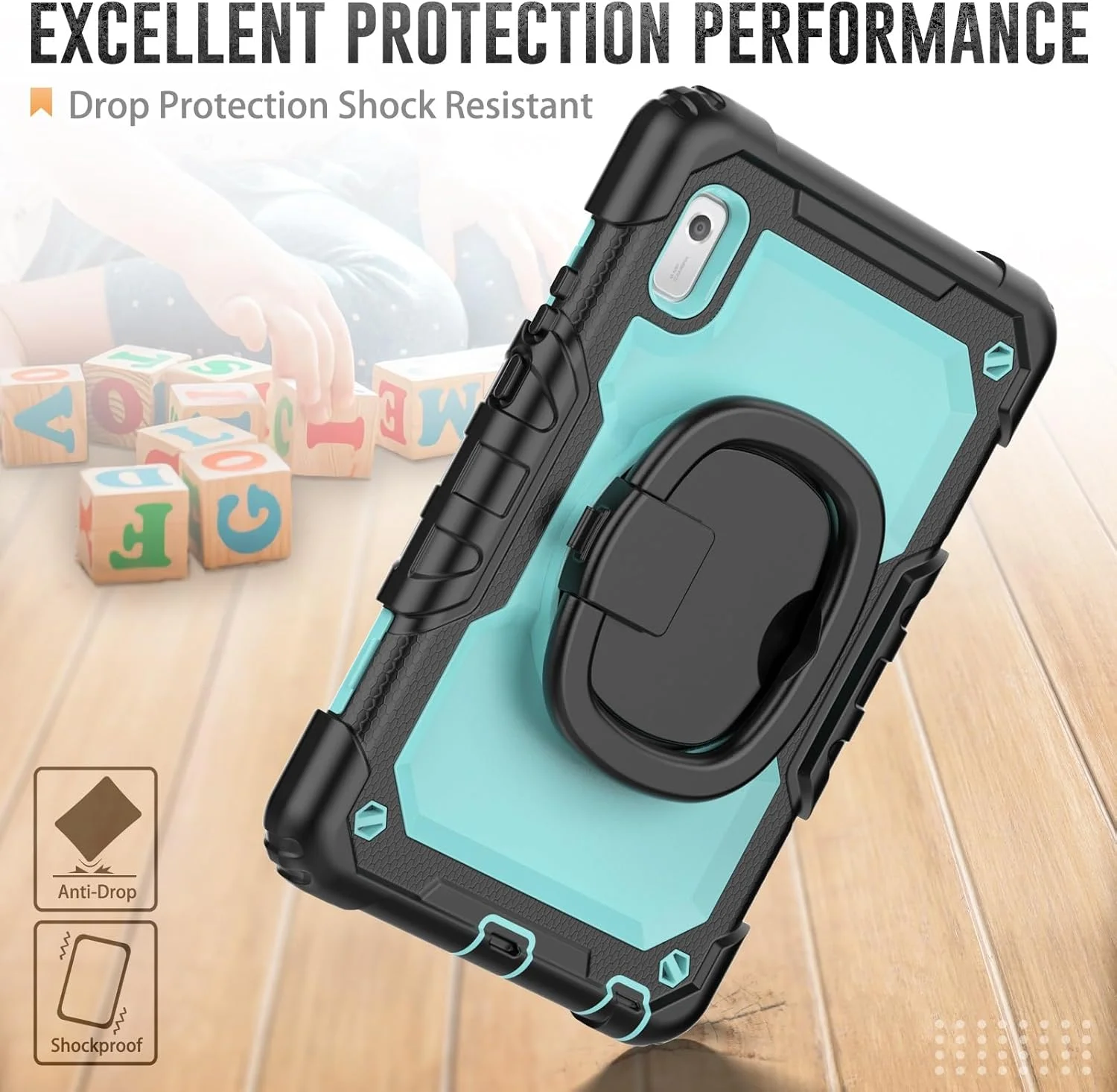 کیف محافظ تبلت ضد ضربه TPU مناسب برای تبلت لنوو تب M9 9.0 اینچ (TB-310FU) نسخه 2023، مناسب برای کودکان، دارای دسته چرخان 360 درجه، پایه با محافظ