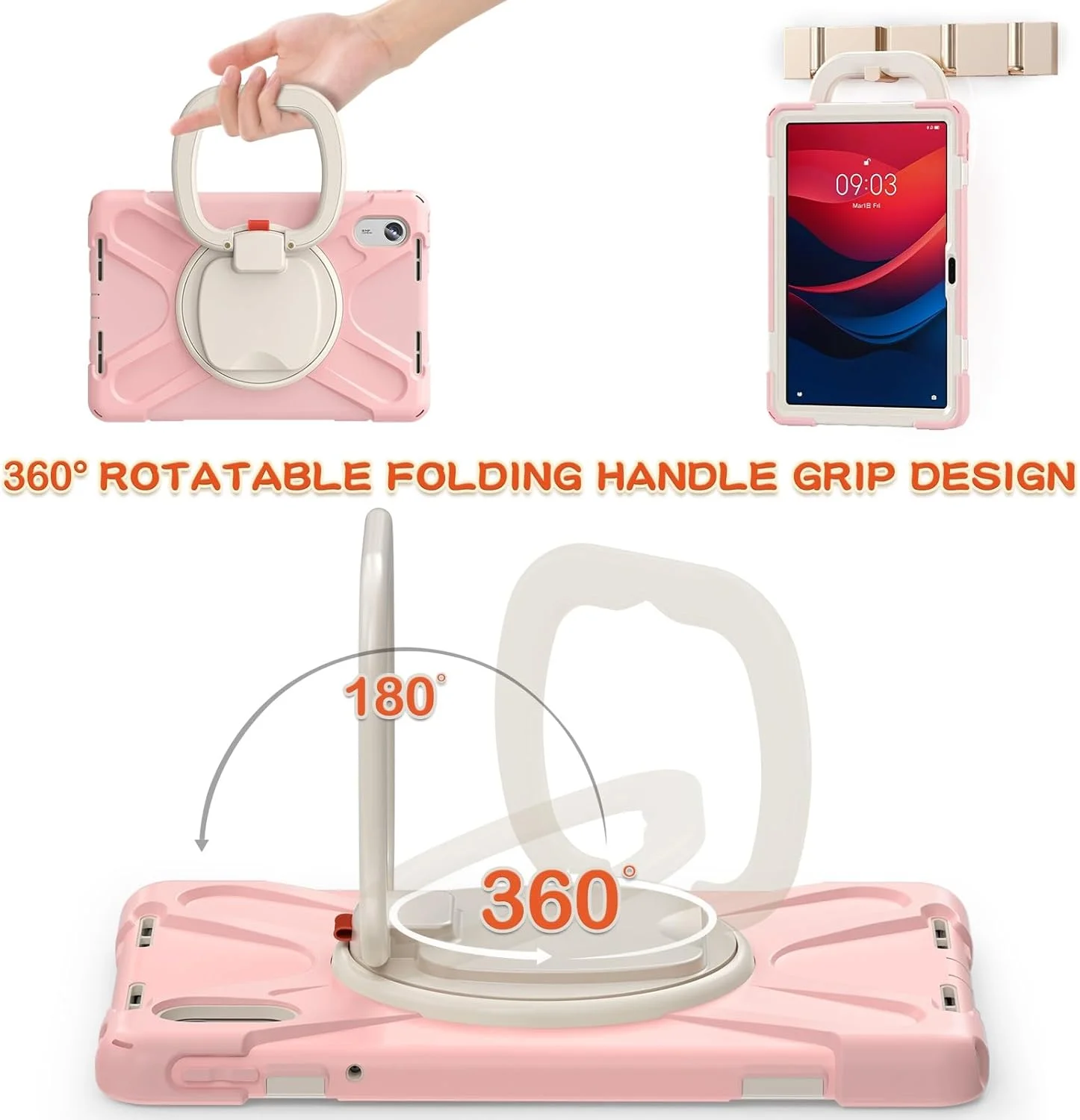 کاور تبلت سازگار با Lenovo Tab M11 TB-330FU/Xiaoxin Pad 2024 TB-331FC، کاور ضد ضربه TPU سنگین، مناسب کودکان، دارای پایه چرخشی 360 درجه چند منظوره + بند شانه، کاور مقاوم تبلت