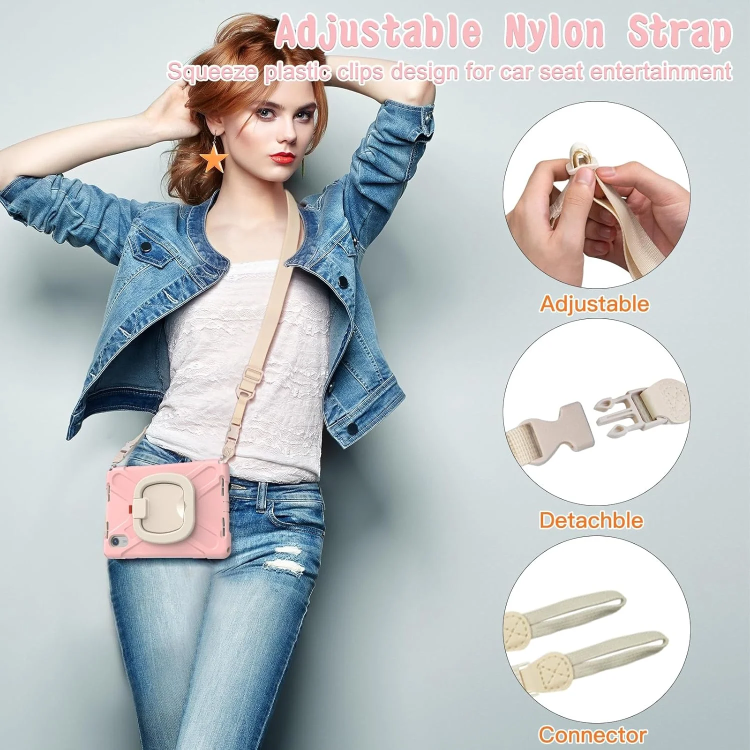 کاور تبلت سازگار با Lenovo Tab M11 TB-330FU/Xiaoxin Pad 2024 TB-331FC، کاور ضد ضربه TPU سنگین، مناسب کودکان، دارای پایه چرخشی 360 درجه چند منظوره + بند شانه، کاور مقاوم تبلت