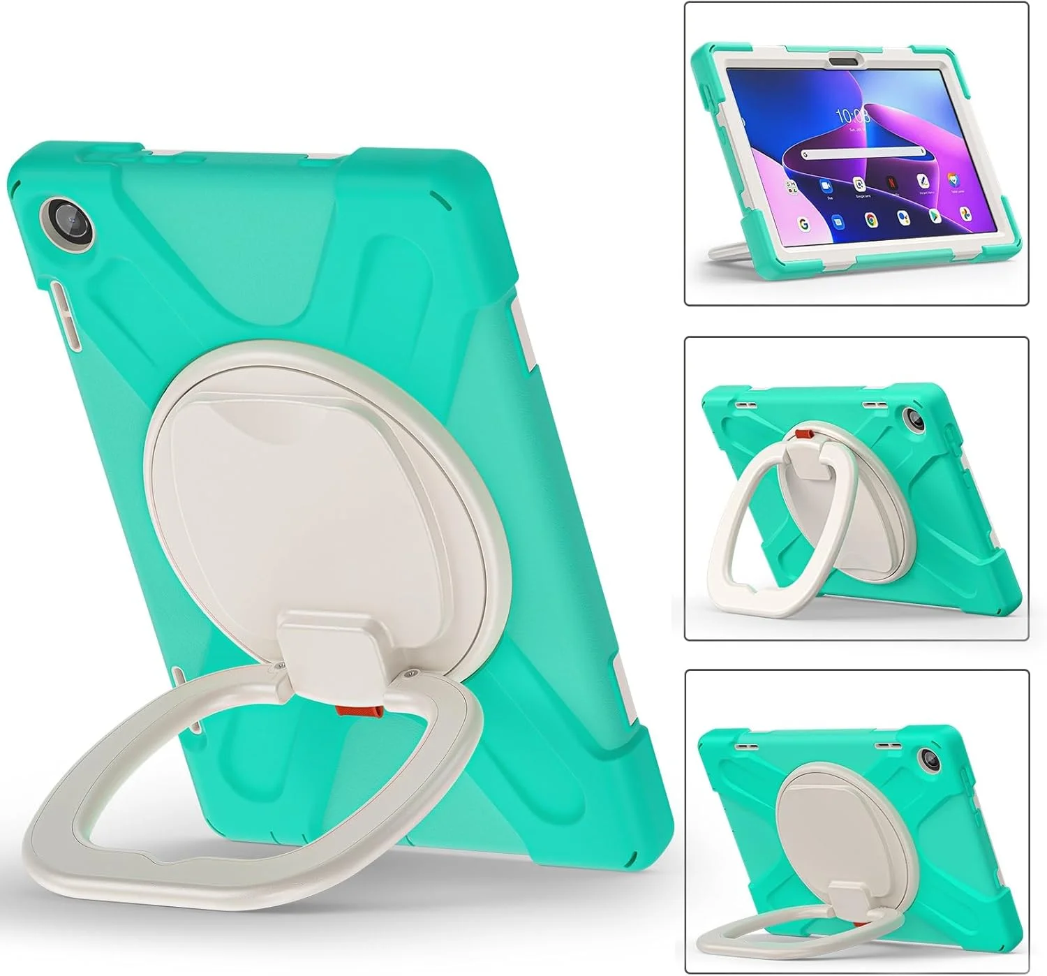 کیف تبلت مسافرتی سازگار با Lenovo Tab M10 HD 2022 نسل سوم 10.1 اینچی TB-328FU/TB-328XU، کیف TPU بادوام و ضد ضربه کودکانه، پایه چند منظوره چرخان 360 درجه + بند کیف تبلت مسافرتی سازگار با Lenovo Tab M10 HD 2022 نسل سوم 10.1 اینچی TB-328FU/TB-328XU، کیف TPU بادوام و ضد ضربه کودکانه، پایه چند منظوره چرخان 360 درجه + بند