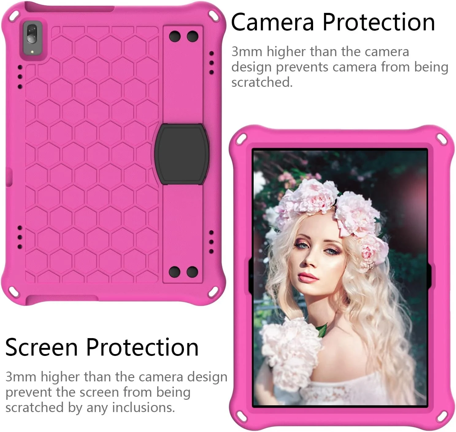 کیف تبلت کودکانه مناسب برای تبلت لنوو Smart Tab M10 TB-X605F، کاور EVA مناسب برای لنوو E10/TB-X104F با دسته نرم قابل حمل و روکش ضد ضربه، همراه با بند شانه (صورتی+مشکی)