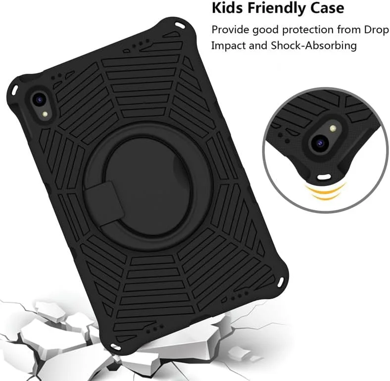 کیف تبلت کودکانه Nikaque مناسب برای Lenovo Tab M10 Plus نسل 3، 10.6 اینچی، فوم EVA با طرح تار عنکبوت، دارای پایه حلقه ای و بند شانه ای، مناسب برای Lenovo Tab M10 Plus 3rd TB-125F/128F، مشکی