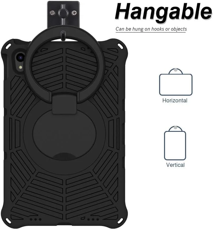 کیف تبلت کودکانه Nikaque مناسب برای Lenovo Tab M10 Plus نسل 3، 10.6 اینچی، فوم EVA با طرح تار عنکبوت، دارای پایه حلقه ای و بند شانه ای، مناسب برای Lenovo Tab M10 Plus 3rd TB-125F/128F، مشکی