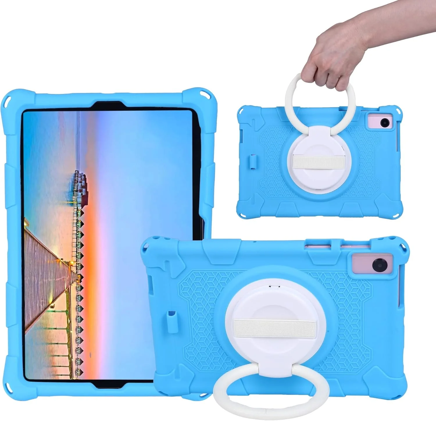 کیف تبلت کودکانه مناسب برای تبلت لنوو تب K10 TB-X6C6F TB-X6C6X TB-X6C6NBF 10.3 اینچی، کیف سیلیکونی نرم و سبک وزن با بند مچی و پایه نگهدارنده