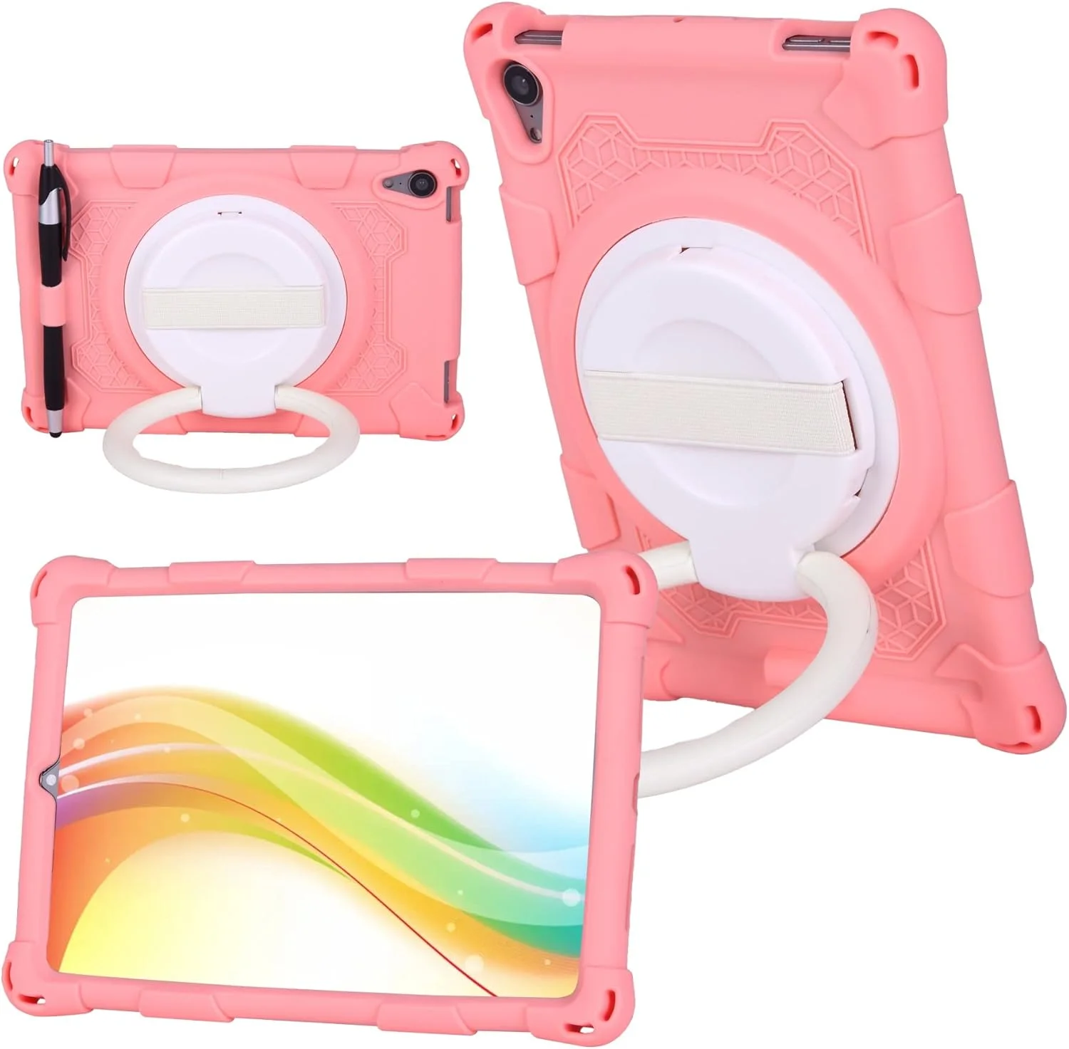 کیف تبلت مسافرتی سازگار با کودکان، مناسب برای تبلت لنوو اسمارت تب M8 HD 8 اینچی TB-8505F/8505X/8705F، کیف سیلیکونی نرم و سبک وزن، دارای بند مچی و پایه چرخان