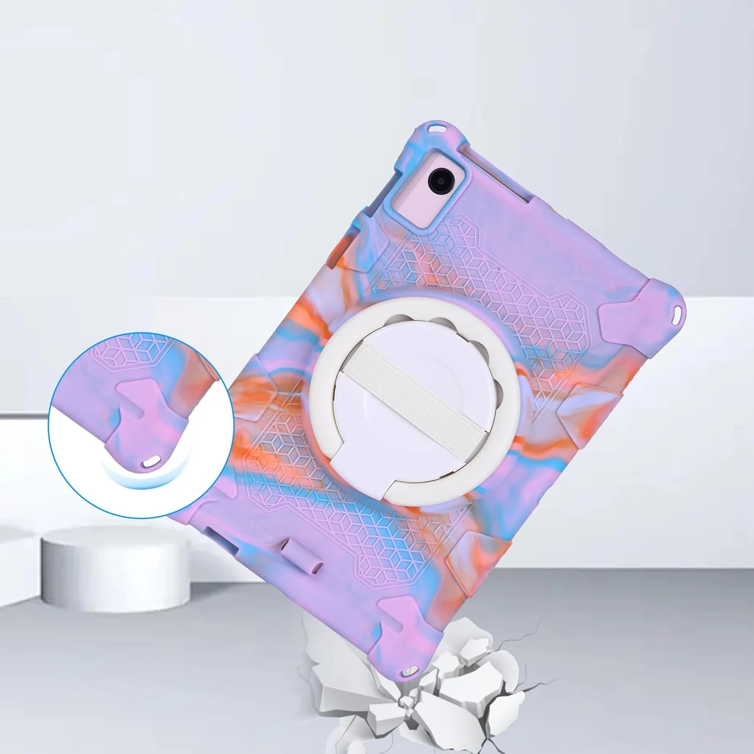 کیف تبلت کودکانه مناسب برای تبلت لنوو تب K10 TB-X6C6F TB-X6C6X TB-X6C6NBF 10.3 اینچی، کیف سیلیکونی نرم و سبک وزن با بند مچی و پایه نگهدارنده