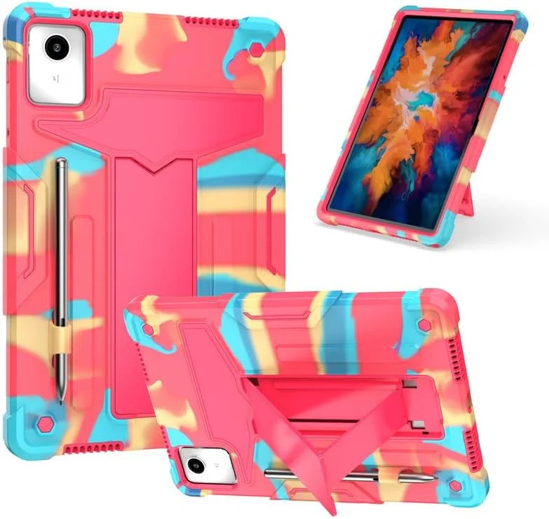 کاور تبلت لناوو تب M11 مدل 11 اینچی 2024 (TB-330FU) برند Nikaque، دارای پایه داخلی، سه لایه مقاوم در برابر ضربه، پوشش محافظ کامل، طرح رنگین کمان رز