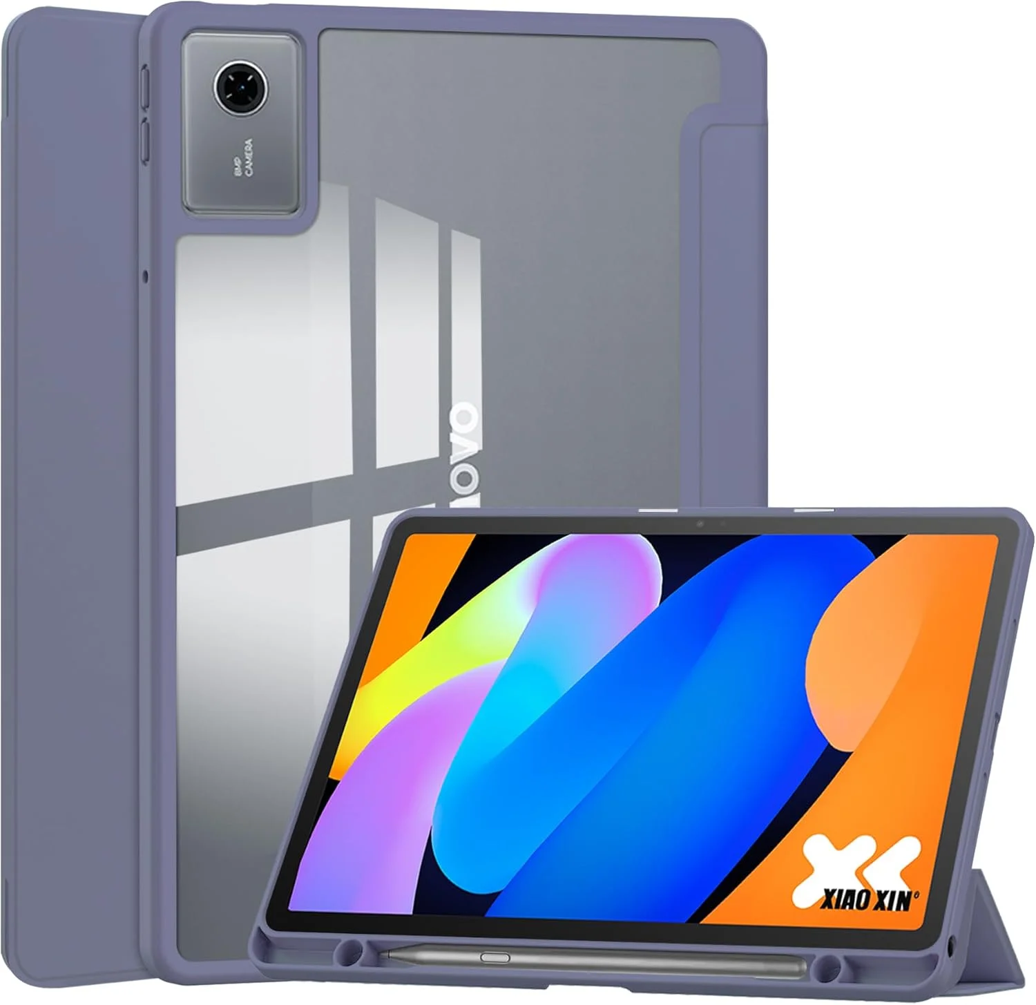 کیف تبلت Gruattreay برای لنوو Idea Tab 11 اینچ 2025 (TB336ZU/TB336FU)، کیف چرمی سه تایی با قابلیت بیدار شدن/خواب خودکار، قاب پشتی شفاف اکریلیک، دارای جای مداد (بنفش)