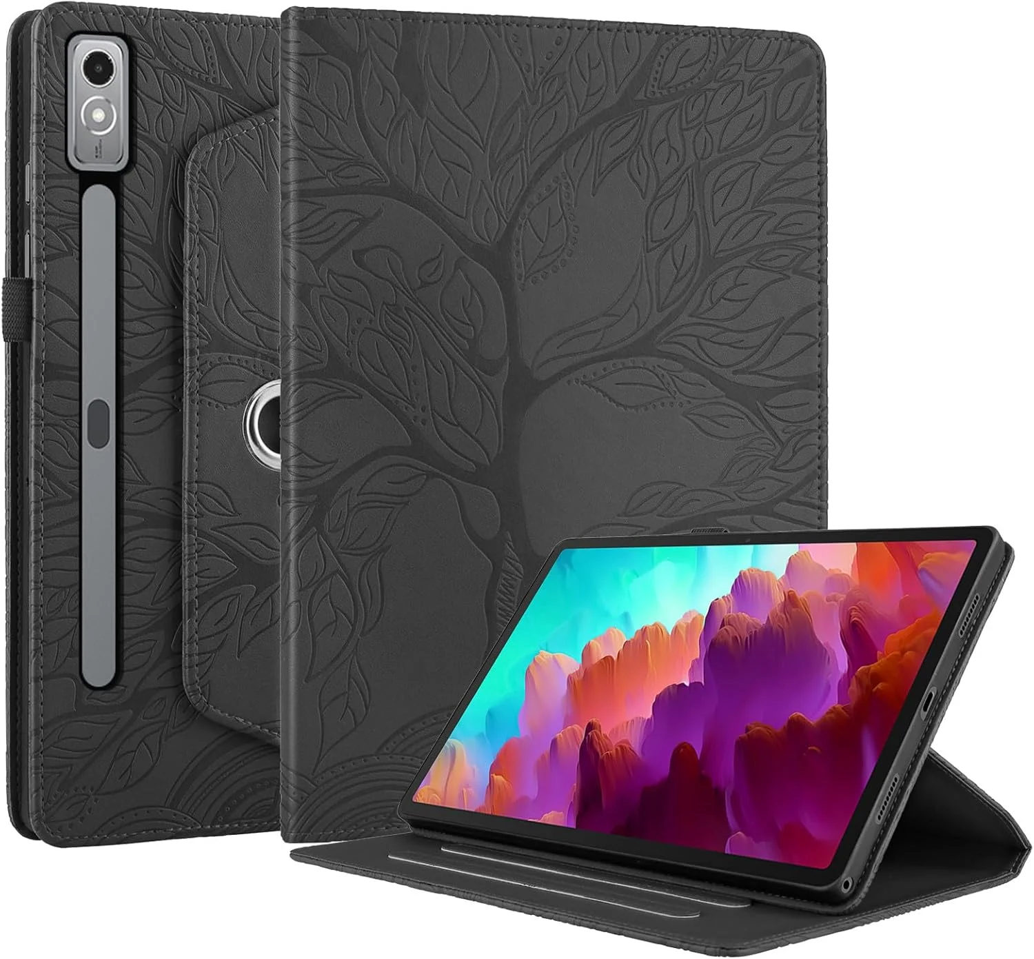 کیف تبلت چرخان 360 درجه SLLMYYX سازگار با تبلت Lenovo Tab P12 12.7 اینچ 2023 (TB370FU)، کاور استند باریک طرح درخت زندگی (مشکی) کیف تبلت چرخان 360 درجه SLLMYYX سازگار با تبلت Lenovo Tab P12 12.7 اینچ 2023 (TB370FU)، کاور استند باریک طرح درخت زندگی (مشکی)