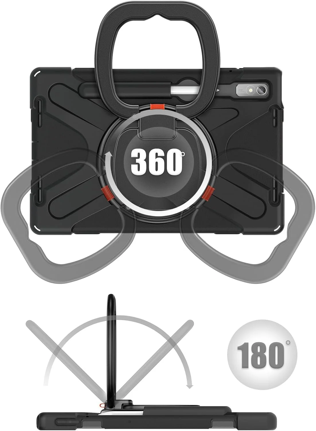 کاور تبلت سازگار با Lenovo Pad 11 Pro 11.2" 2022 TB-138FC/TB-132FU، کاور مقاوم در برابر ضربه TPU، مناسب کودکان، با قابلیت چرخش 360 درجه، دارای پایه چند منظوره و بند شانه ای