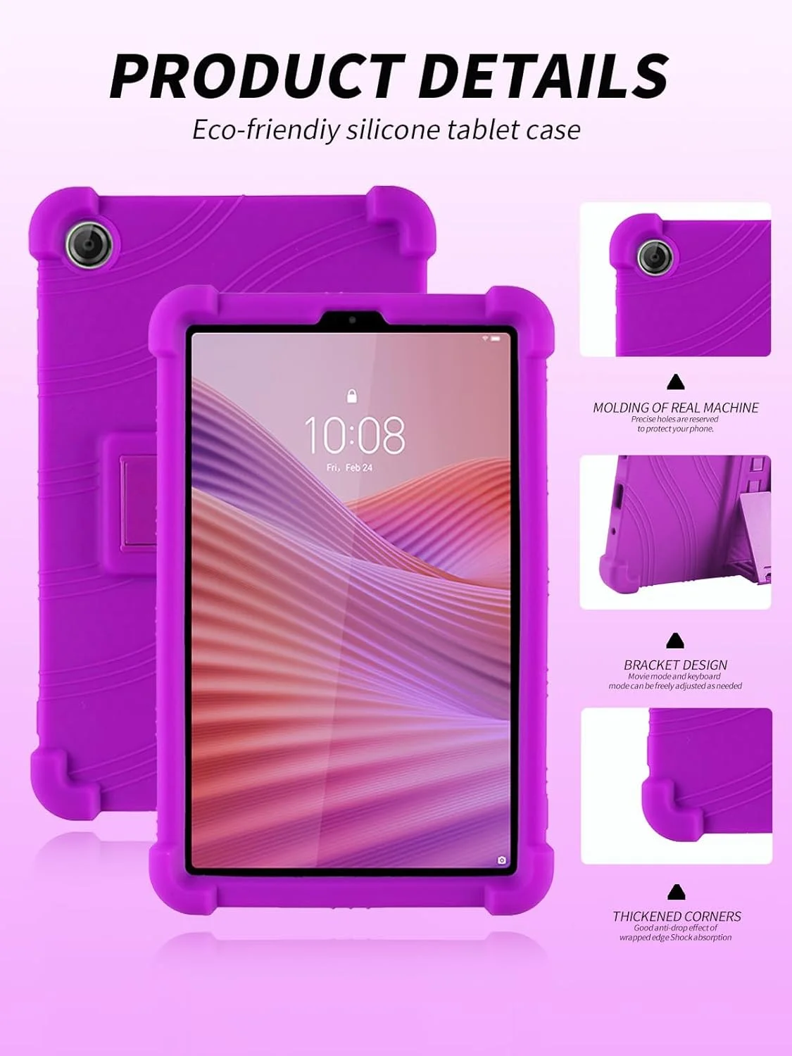 کیف تبلت لنوو تب وان 8.7 اینچ 2025 جدیدترین مدل، کیف سیلیکونی نرم کودکانه yystao سازگار با لنوو تب K9، پایه قابل تنظیم (بنفش)