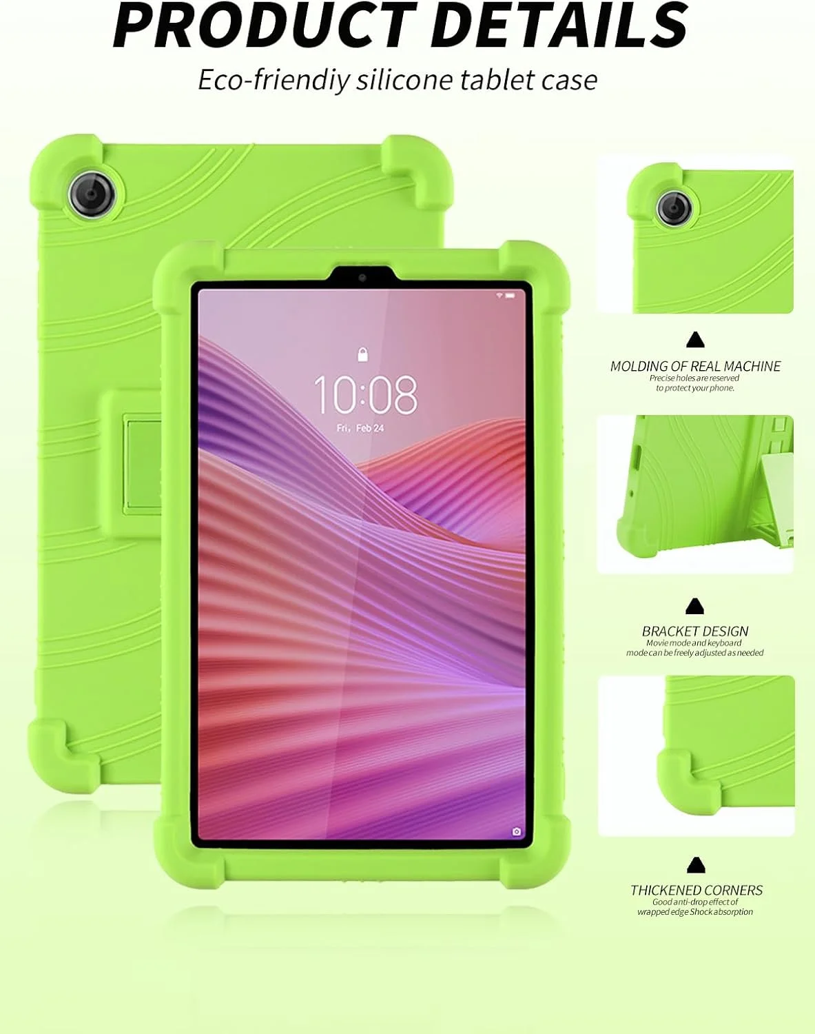 کاور تبلت لنوو تب وان 8.7 اینچ 2025 جدیدترین مدل، کاور سیلیکونی نرم بچه گانه yystao سازگار با لنوو تب K9، دارای پایه قابل تنظیم (سبز)