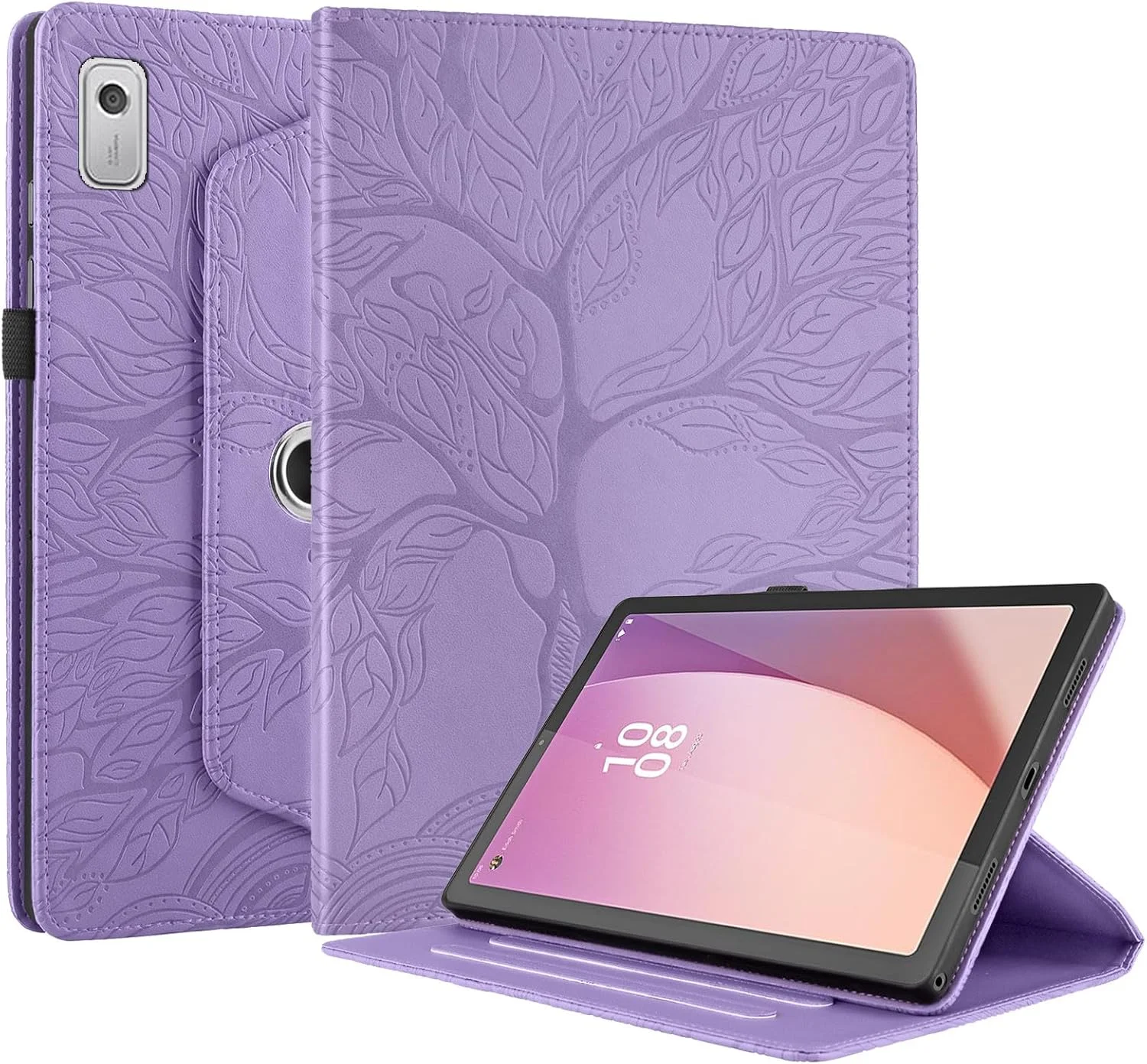 SLLMYYX 360 Degree Rotating Tablet Case Compatible with Lenovo Tab M9 TB-310FU, Life Tree Slim Folio Stand Cover (Purple)