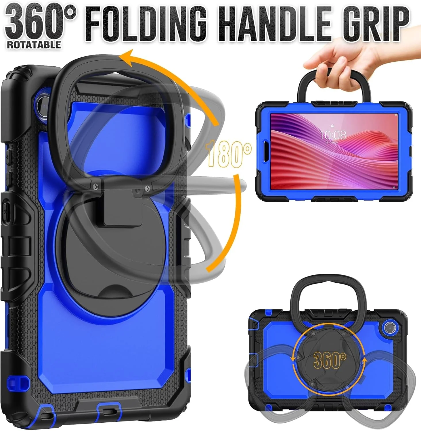 کیف تبلت مسافرتی سازگار با تبلت لنوو تب وان 8.7 اینچ/K9 TB305FU 2025 به همراه محافظ صفحه نمایش سازگار با صفحه نمایش، کیف محافظ مقاوم با دسته چرخان و بدنه سیلیکونی