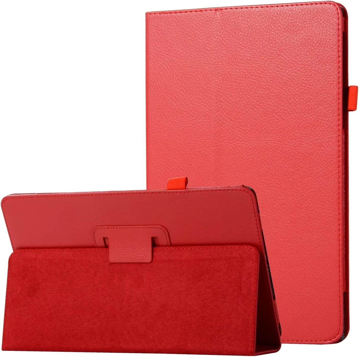 کیف تبلت چرمی بافت دار سازگار با تبلت لنوو تب 8504، محافظ تاشو باریک، محافظ ضد ضربه با نگهدارنده (قرمز)