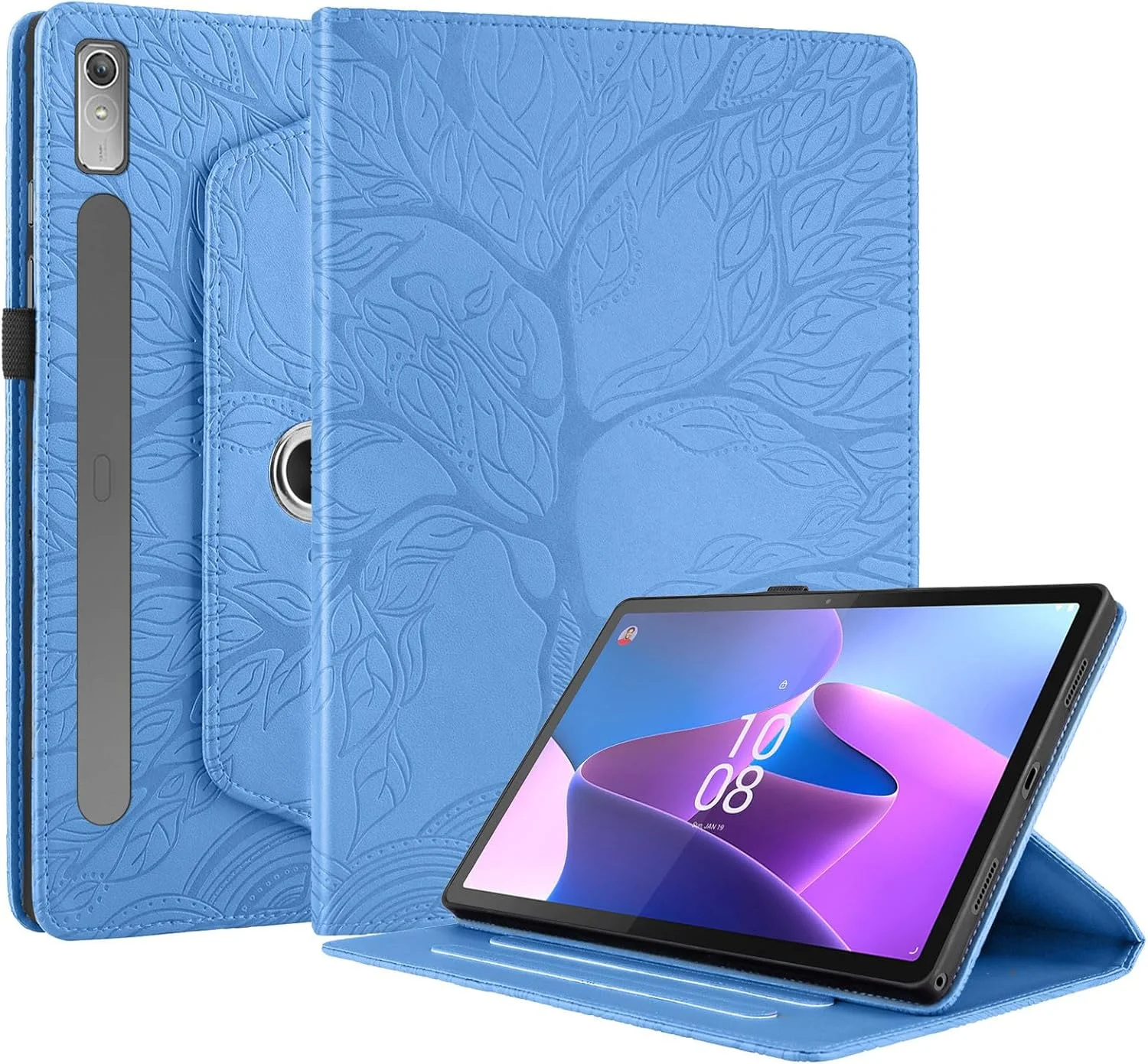 کیف تبلت چرخشی 360 درجه SLLMYYX سازگار با تبلت Lenovo Tab P11 Pro نسل دوم 11.2 اینچی 2022، کاور استند باریک طرح درخت زندگی (آبی)