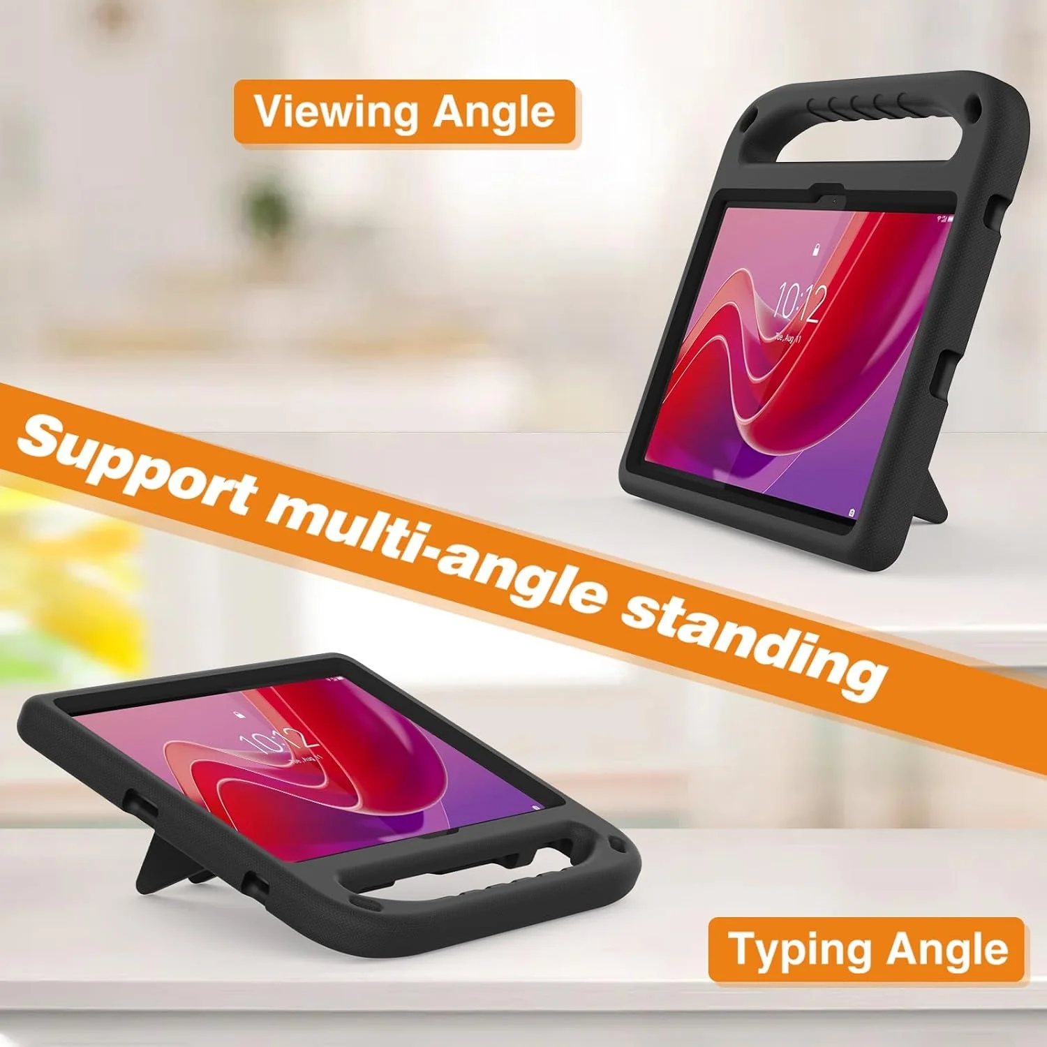 کیف محافظ کودکانه تبلت Reise سازگار با Lenovo Tab K10 2nd (10.1) TB-311FU، سبک وزن، ضد ضربه، دارای دسته و پایه، مناسب کودکان، پوشش محافظ ضد ضربه + بند شانه ای برای محافظت از تبلت