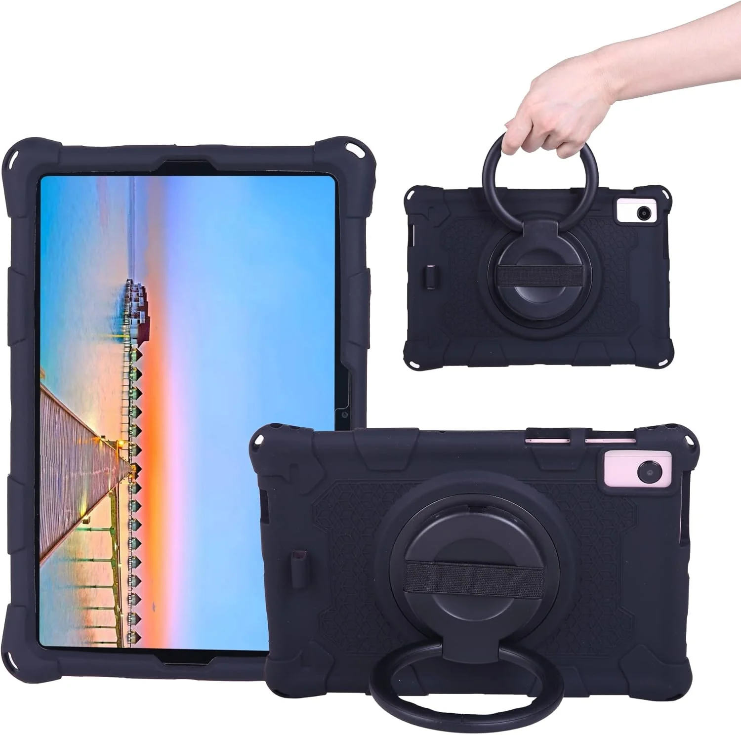 کیف تبلت مسافرتی سازگار با کودکان، مناسب برای تبلت Lenovo Tab M10 FHD Plus (نسل دوم) TB-X606F 10.3 اینچی، کیف سیلیکونی نرم و سبک وزن با بند شانه و چرخش بند شانه