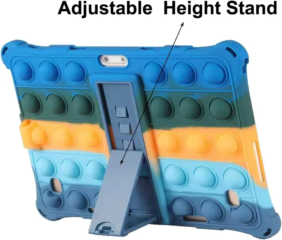 کیف تبلت ALHBEJT برای تبلت های 10.1 اینچی لنوو/هوآوی، کاور سیلیکونی نرم ضد استرس با پایه، بند گردنی و قلم، مناسب برای کاهش اضطراب (آبی رنگارنگ)