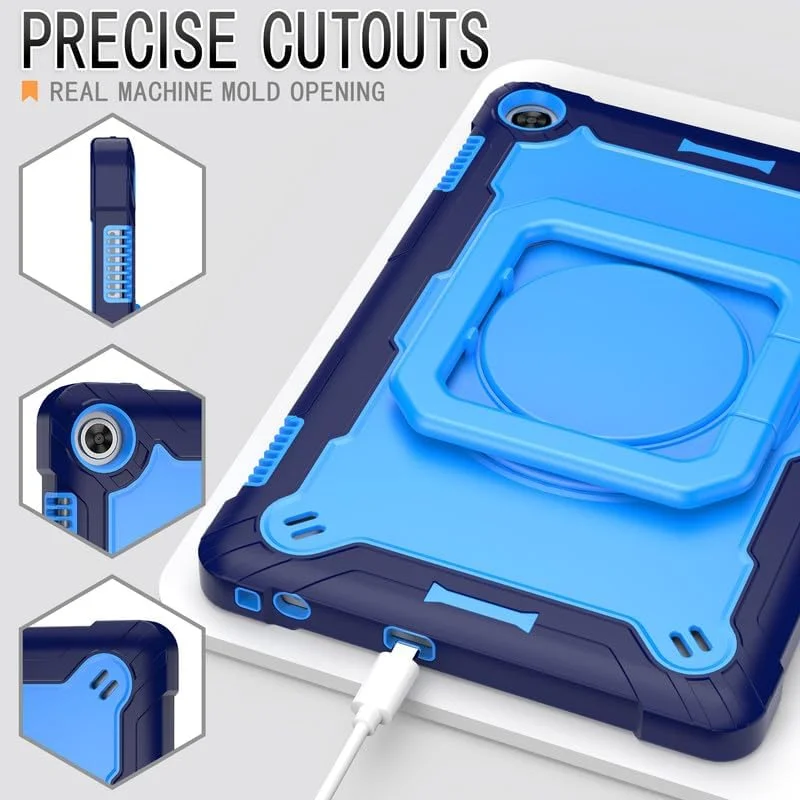 کیف تبلت برای لنوو تب M10 (نسل 3) TB-328F سایز 10.1 اینچ 2022، مقاوم در برابر ضربه دولایه، استند چرخان 360 درجه و بند شانه، کاور محافظ سبک وزن، سرمه ای