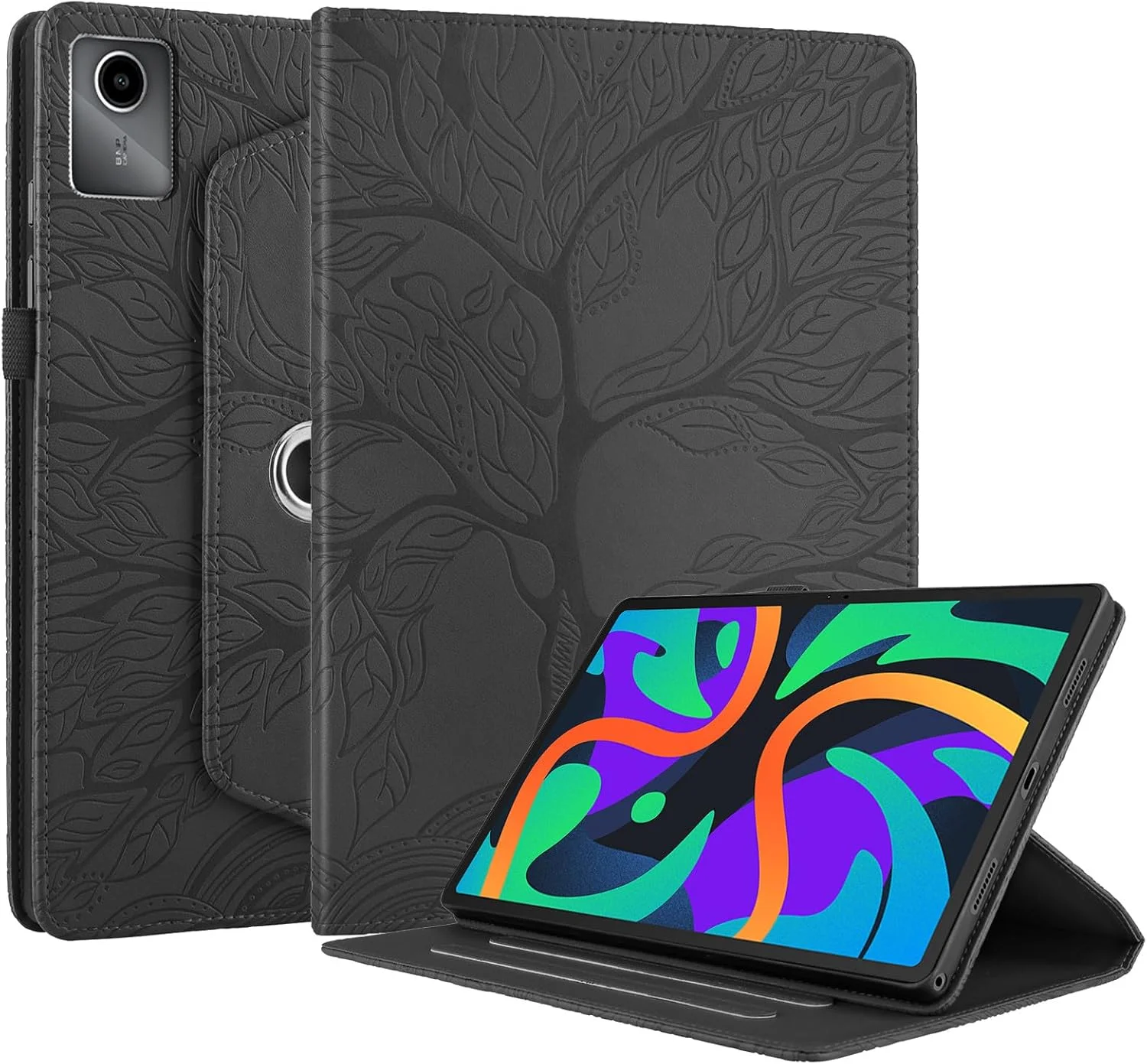 کیف تبلت چرخان 360 درجه SLLMYYX سازگار با تبلت لنوو تب M11 11.0 اینچ 2024 (TB330FU/TB330XU)، کاور باریک و تاشو طرح درخت زندگی (مشکی)