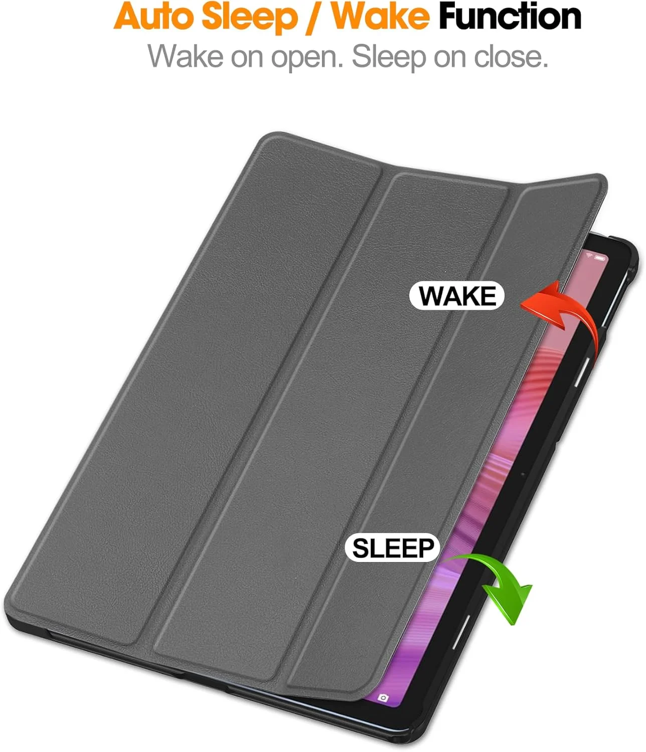 کاور تبلت لنوو تب 10.1 اینچی zZjoOoj، کاور محافظ فوق العاده نازک و سبک وزن با عملکرد استند و عملکرد خواب/بیدار خودکار، خاکستری