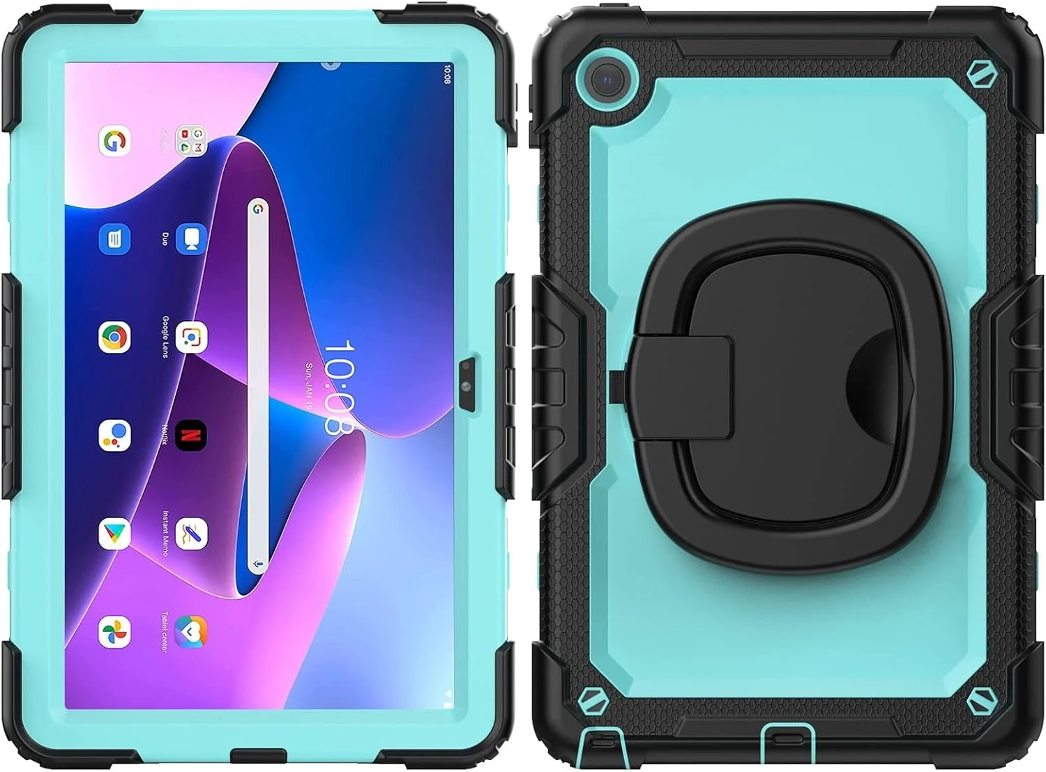 کیف محافظ تبلت ضد ضربه TPU سازگار با تبلت Lenovo Tab M10 Plus 10.6" 2022 TB-125F/128F، مناسب برای کودکان، دارای پایه چرخشی 360 درجه