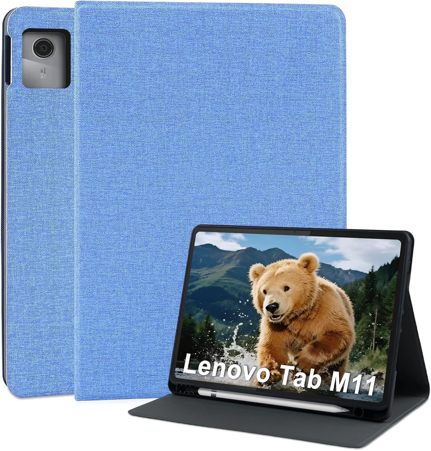 کیف تبلت LSPCASA مناسب برای لنوو تب M11 (11.0 اینچ)، جلد محافظ چرمی PU فوق العاده نازک با قابلیت خواب/بیدار شدن خودکار، جای قلم، استند چند زاویه ای نامرئی، آبی آسمانی