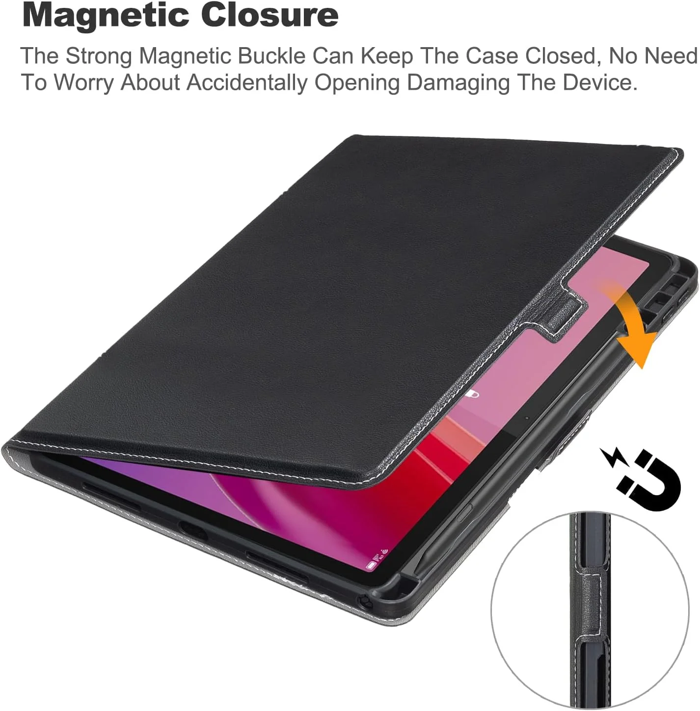 کاور Derwere برای لنوو تب M11 با جای قلم، کاور مغناطیسی فوق العاده باریک برای تبلت لنوو تب M11، مشکی