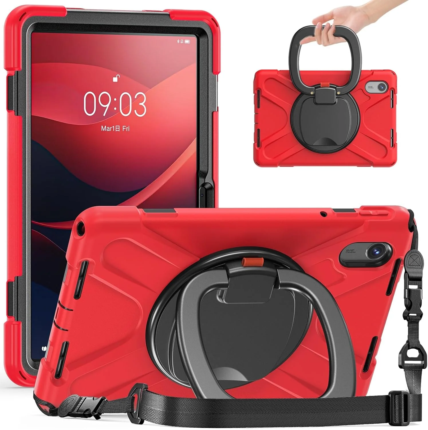 کیف محافظ تبلت سازگار با Lenovo Tab M11 TB-330FU / Xiaoxin Pad 2024 TB-331FC، قاب TPU مقاوم در برابر ضربه مناسب برای کودکان، دارای دسته چرخشی چند منظوره