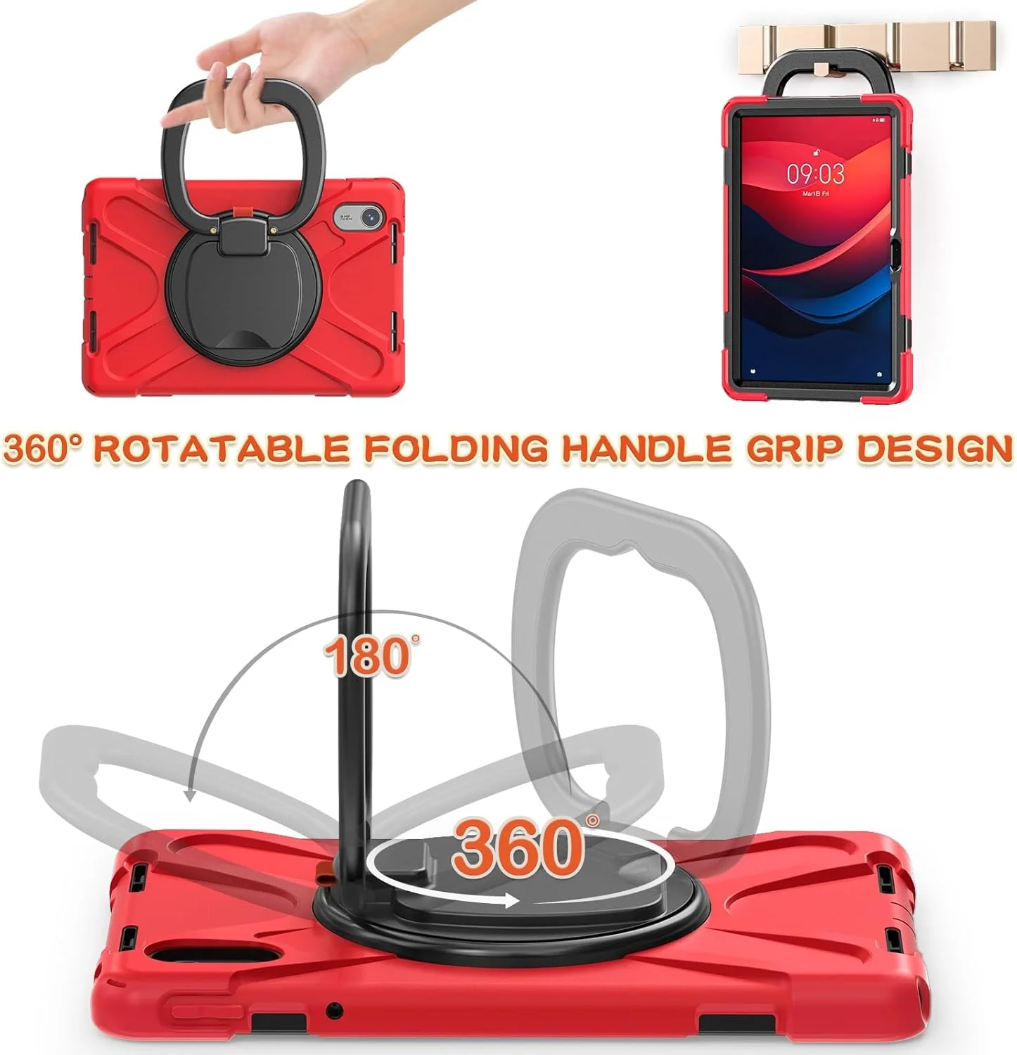 کیف محافظ تبلت سازگار با Lenovo Tab M11 TB-330FU / Xiaoxin Pad 2024 TB-331FC، قاب TPU مقاوم در برابر ضربه مناسب برای کودکان، دارای دسته چرخشی چند منظوره